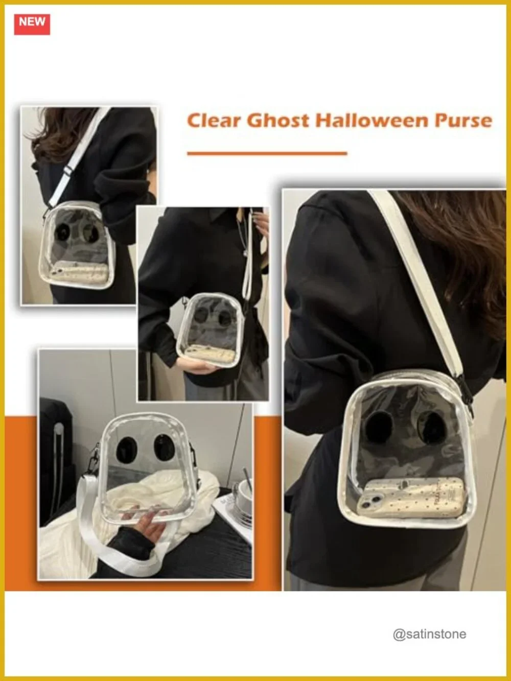 Ghost Crossbody Purse Transparent PVC Clear Bag Halloween Shoulder Bag